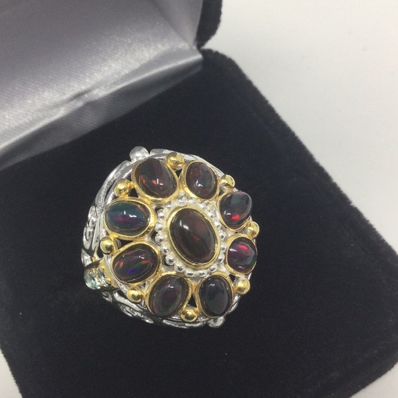 Rare Genuine Black Opals Ring - Picture 4 of 10